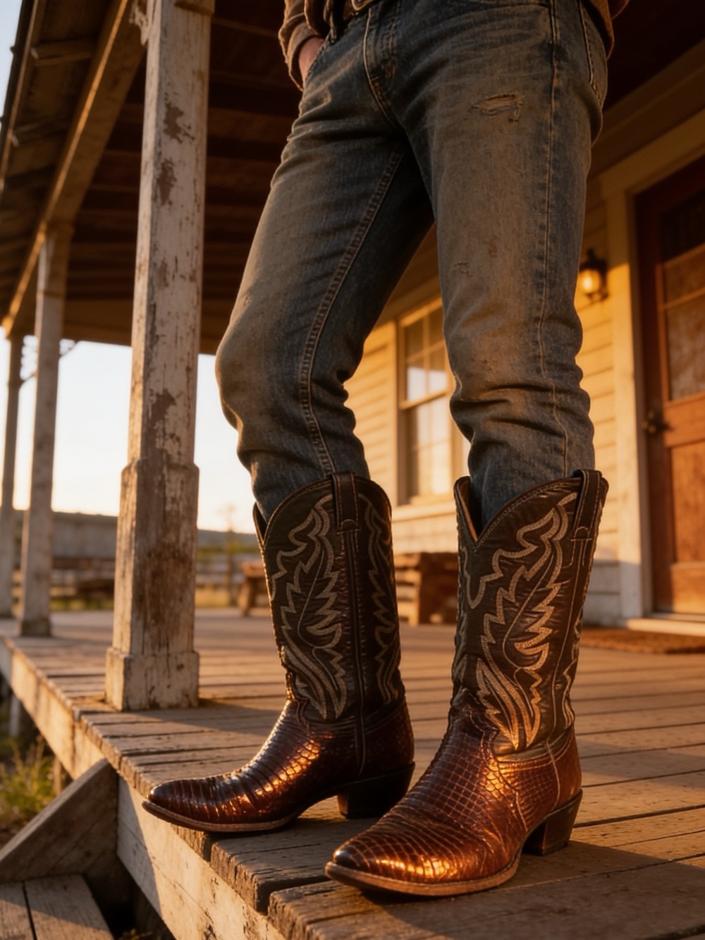 Western Brown Justin Teju Lizard  Leather Cowboy Boots 10.5M